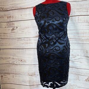 Onyx Nite Midnight Blue & black‎ Swirl Midi Dress size 10
